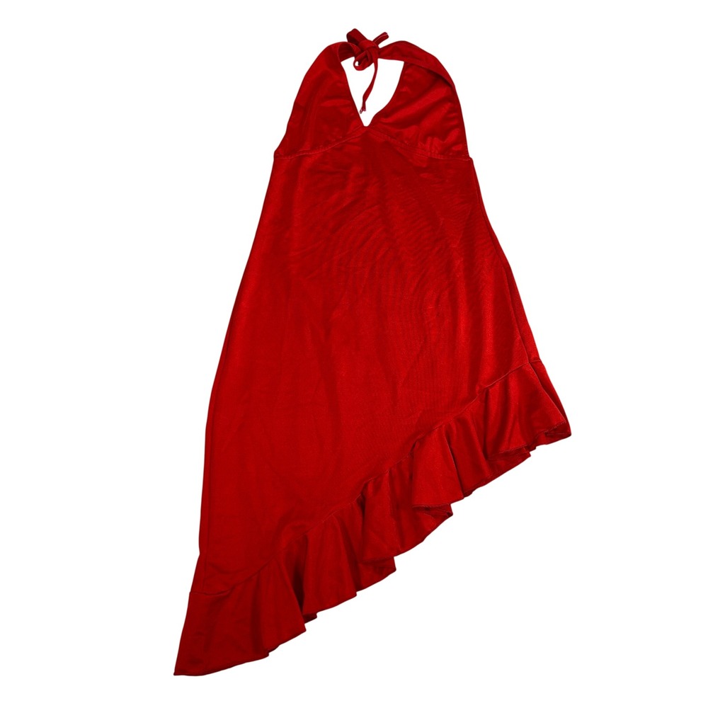 Electric Lingerie Vintage Y2K Red Asymmetrical Ruffle Hem Night Gown Slip OSFA
